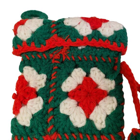 Crocheted Christmas Stocking Granny Square Handmade Vintage Christmas Stocking - Picture 3 of 10